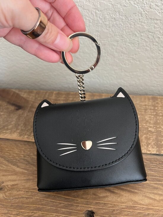 Kate Spade Coin Purse Key Charm Cat Black Leather - Picture 6 of 6